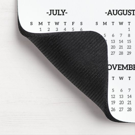 Tapis De Souris Simple Noir & Blanc 2024 Année en bref Calendrier (Coin)
