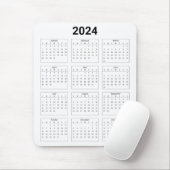 Tapis De Souris Simple Noir & Blanc US 2024 Calendrier annuel (Avec souris)