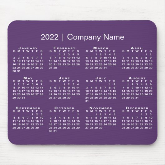 Tapis De Souris Simple Purple White 2022 Calendrier Nom de la soci (Devant)