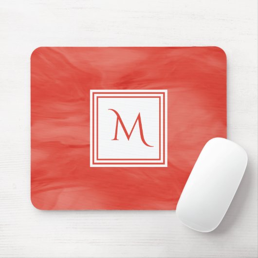 Tapis De Souris Simple rouge orange subtil marbre moderne Monogram (Avec souris)