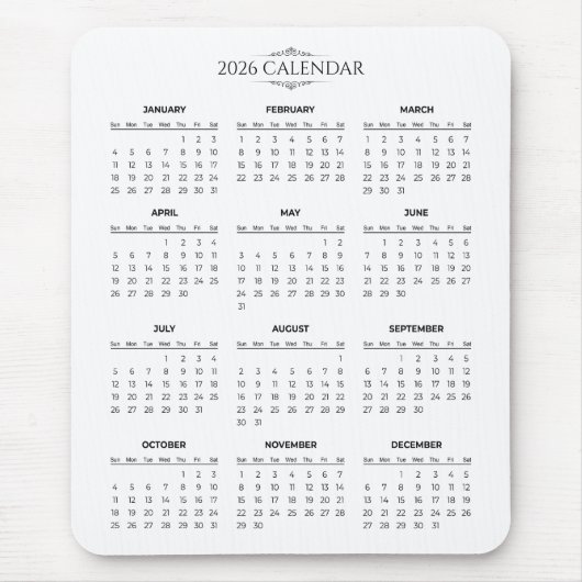 Tapis De Souris Simple Yet Elegant 2026 Calendar | Mousepad (Devant)