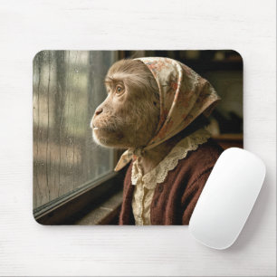 Tapis De Souris Singe regardant dehors sous la pluie
