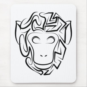 Tapis De Souris Singe tribal noir et blanc