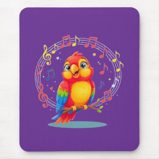 Tapis De Souris **Singing Parrot – Cute Parrot Singing Illustratio (Devant)