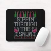 Tapis De Souris Sipn' Through The Snow Red Wine Ugly Christmas Swe (Avec souris)