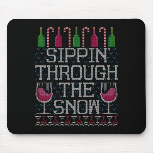 Tapis De Souris Sipn' Through The Snow Red Wine Ugly Christmas Swe (Devant)