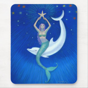 Tapis De Souris Sirène de lune de dauphin