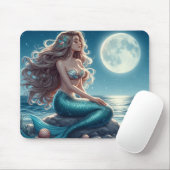 Tapis De Souris Sirène sur la plage la nuit (Avec souris)
