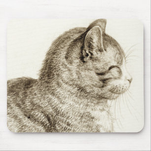 Tapis De Souris Sitting cat black and white pencil drawing