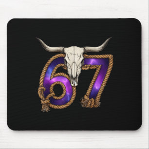 Tapis De Souris Six Seven 67 Mème Drôle Crâne de Taureau Cowboy Oc