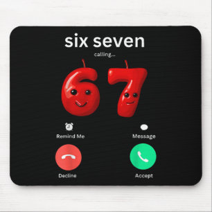 Tapis De Souris Six Seven Calling Meme Minimaliste Téléphone Branc