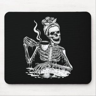 Tapis De Souris Skeleton Boire Café Lazy et Easy Femmes Hallo