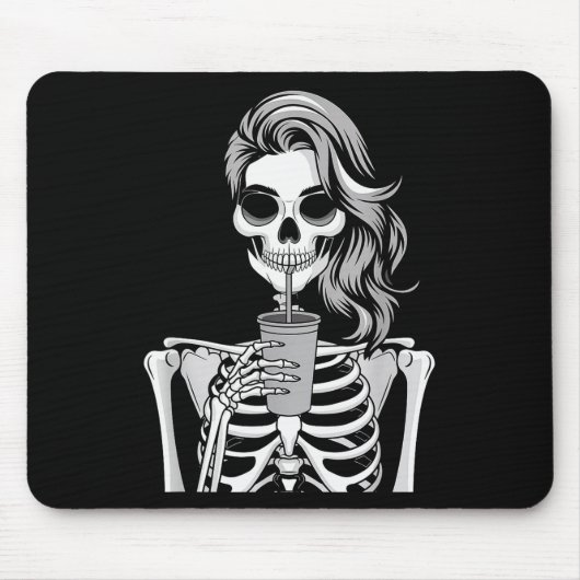 Tapis De Souris Skeleton Drinking Beverage Monochrome Gothic Hallo (Devant)