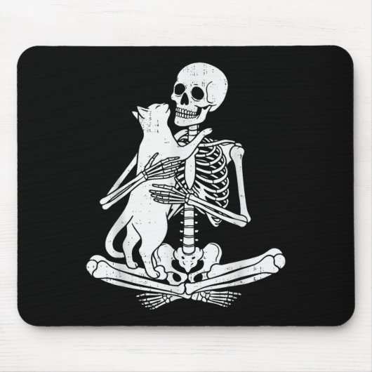Tapis De Souris Skeleton Holding Cat Funny Soky Halloween Meow Kit (Devant)