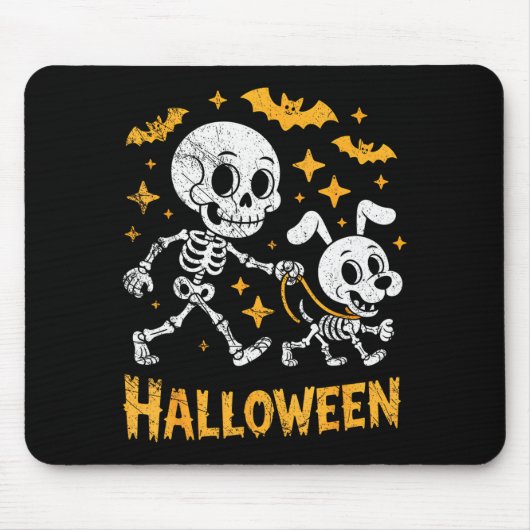 Tapis De Souris Skeleton Leads Dog Funny Skull Pet For Halloween C (Devant)