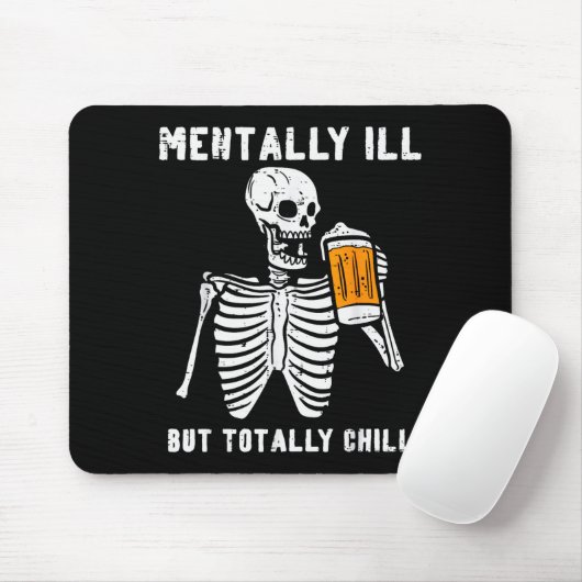 Tapis De Souris Skeleton Mentally Ill Totally Chill Funny Retro Ha (Avec souris)