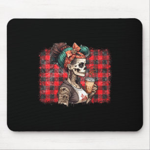 Tapis De Souris Skeleton Messy Bun Coffee Drôle Costume Maman Femm