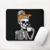 Tapis De Souris Skeleton Messy Bun Drinking Coffee Halloween Costu (Avec souris)