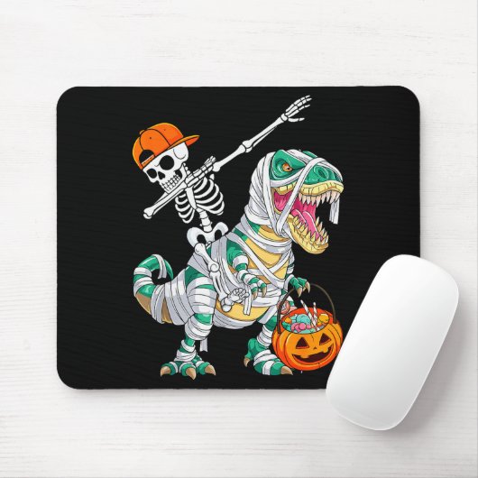 Tapis De Souris Skeleton Riding Dancing Dab Dinosaur T Rex Hallowe (Avec souris)