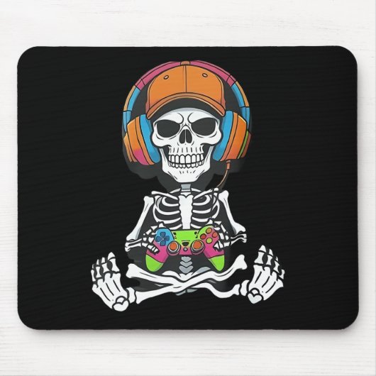 Tapis De Souris Skeleton Video Game Halloween Gaming Gamer Boys Me (Devant)