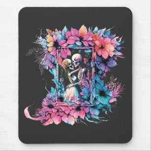 Tapis De Souris Skeletons amoureux. Un bouquet de fleurs.