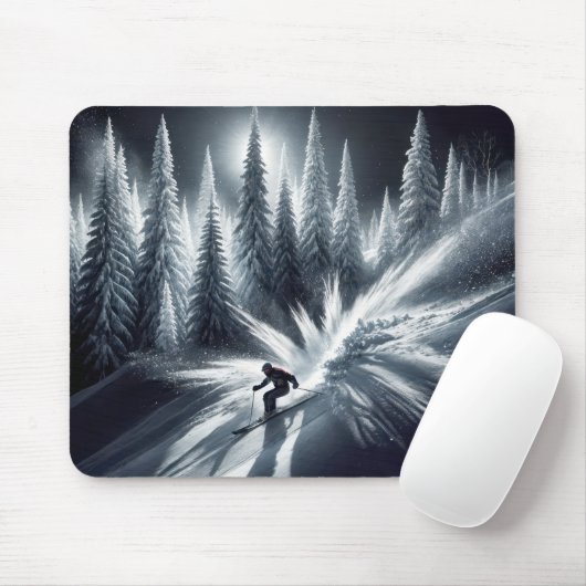 Tapis De Souris Ski de descente au clair de lune (Avec souris)