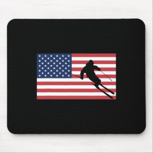 Tapis De Souris Ski Drapeau Américain Skieur Hommes Femmes Neige S