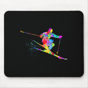 Tapis De Souris Skieur de neige art cool arc-en-ciel éclaboussure