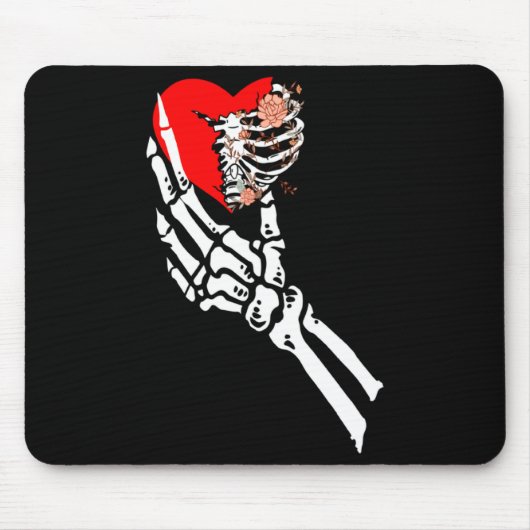 Tapis De Souris Skull Skeleton Hand Holding Red Heart Love Valenti (Devant)