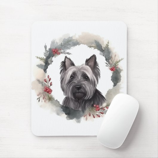 Tapis De Souris Skye Terrier Fête de Noël Wreath Pup (Avec souris)