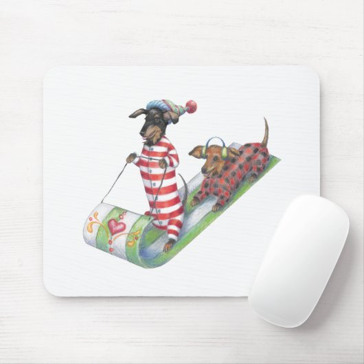 Tapis De Souris Sledding Dachshunds Mousepad (Avec souris)