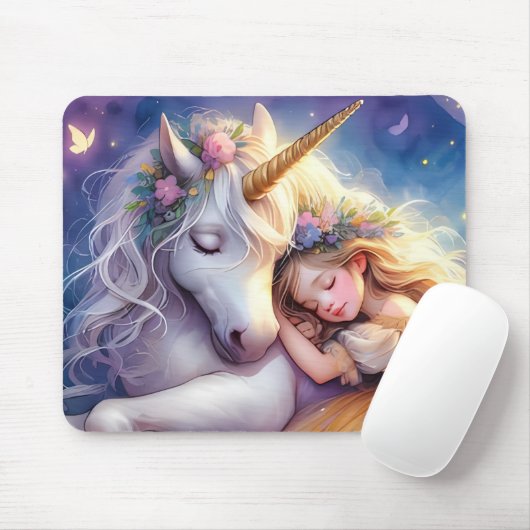 Tapis De Souris Sleeping Girl Unicorn Dreamscape (Avec souris)