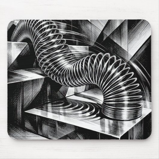Tapis De Souris Slinky monochrome dévalant des marches chromées (Devant)