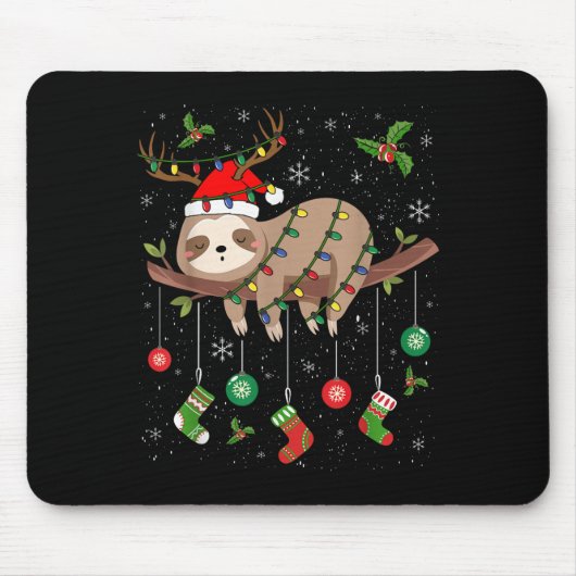 Tapis De Souris Sloths Xmas Lighting Reindeer Santa Hat Sloth Chri (Devant)