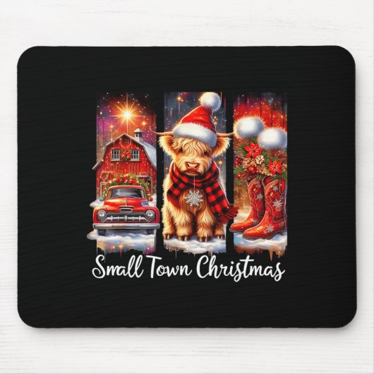 Tapis De Souris Small Town Christmas Highland Cow Western Art (Devant)