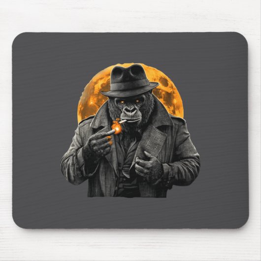 Tapis De Souris Smoking Gorilla In Trench Coat With Orange Moon Ar (Devant)
