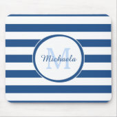 Tapis De Souris Snazzy Deep Blue Solid Stripes Nom et monogramme (Devant)