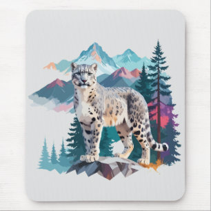 Tapis De Souris Snow Leopard Vector Art Animal Dans Le Majestic