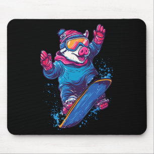 Tapis De Souris Snowboard Animaux - Cochon Sur Un Snowboard Snowbo