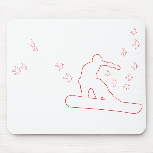 Tapis De Souris snowboard. board avec oiseaux. contour rouge. (Devant)