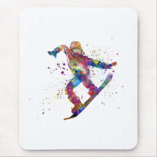 Tapis De Souris Snowboard en aquarelle