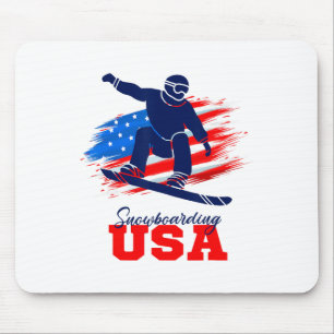 Tapis De Souris Snowboard États-Unis Équipe américaine Drapeau Sno