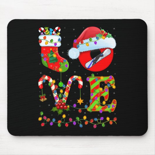 Tapis De Souris Snowboard Xmas Lighting Père Noël Love Snowboard (Devant)