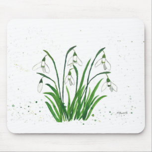 Tapis De Souris Snowdrops fleurs blanches aquarelle Printemps rust