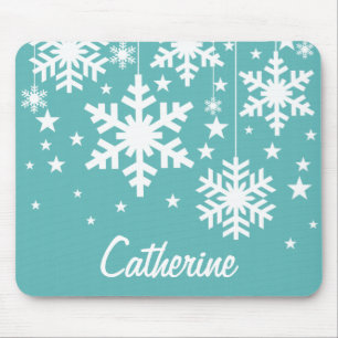 Tapis De Souris Snowflakes et Stars Mousepad, Aqua