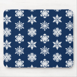 Tapis De Souris Snowflakes Ikat - Blanc et Bleu Marine