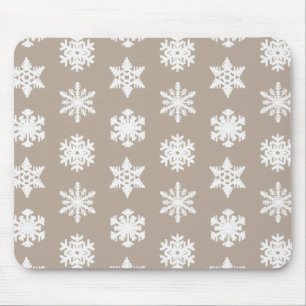Tapis De Souris Snowflakes Ikat - Taupe tan et blanc