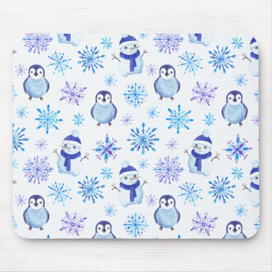 Tapis De Souris Snowflakes, Snowmen et Pingouins de Noël (Devant)