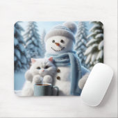 Tapis De Souris Snowman avec chat blanc (Avec souris)