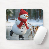 Tapis De Souris Snowman Ice Skating With Dog (Avec souris)